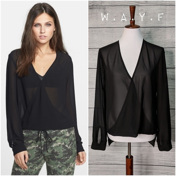 black chiffon wrap top